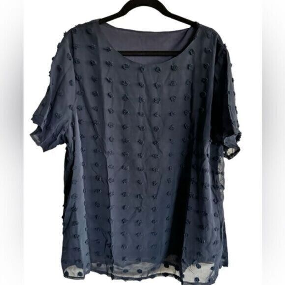 NWOT - Plus Size Navy Blue Short Sleeve Blouse Top with Sherpa Dots - Size 2XL - Picture 1 of 6